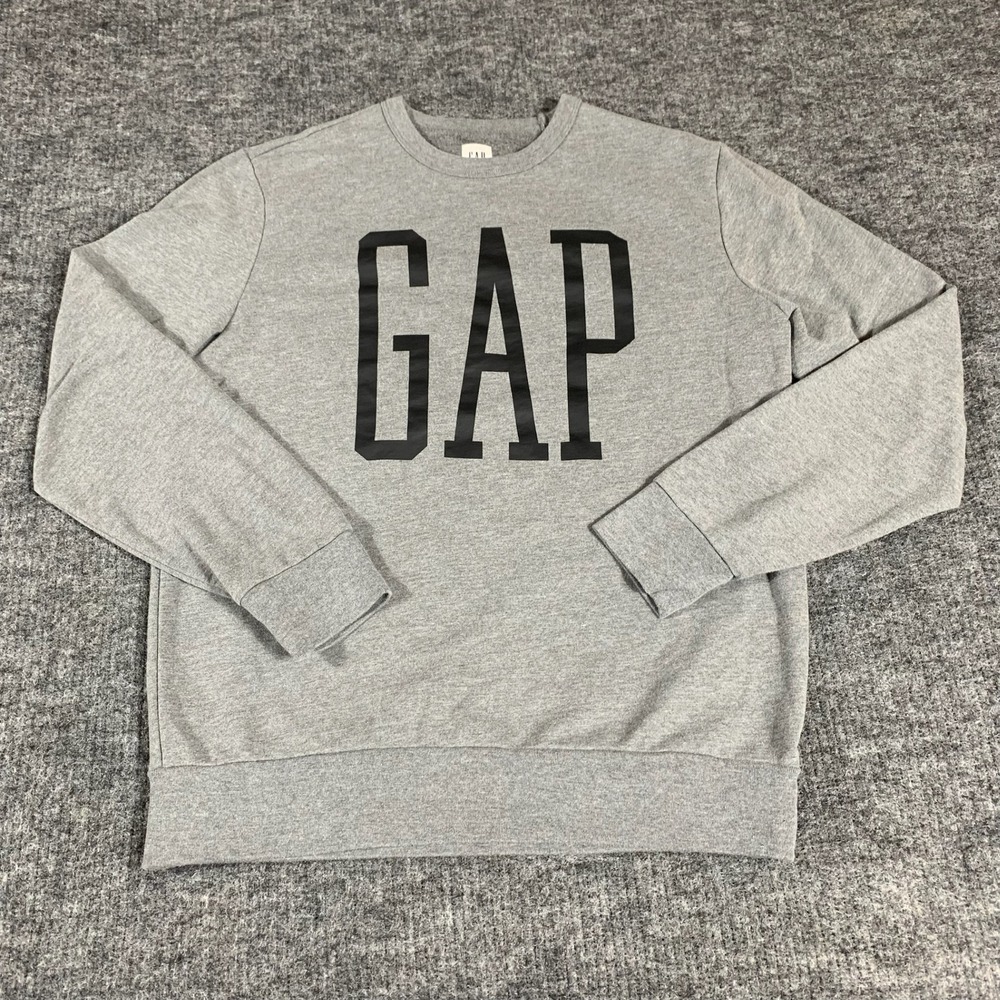 Gap Sweatshirt Mens Medium Gray Fleece Pullover Crew Neck‎ Long Sleeve Spell Out